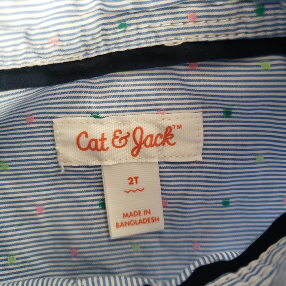 CAT & JACK blue striped boys button down polka dot long sleeve top - Picture 4 of 6